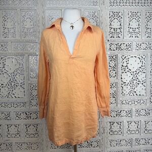 Brooks Brothers Creamsicle Orange Linen Tunic Blouse Sz M Lagenlook Coastal‎